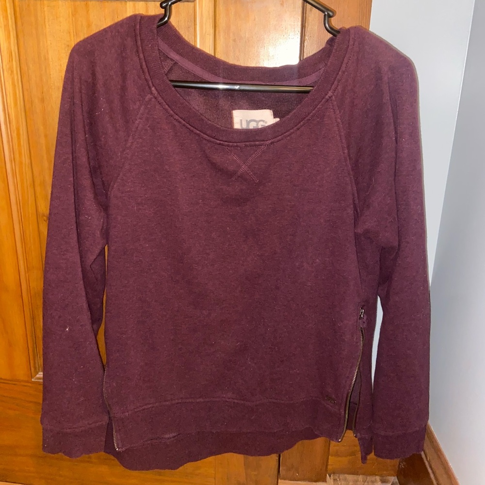 UGG Sweatshirt Womens Burgundy Morgan Crewneck Jumper Zip Sides Fleece Lined S